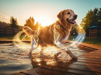 Senior dog walking comfortably outdoors