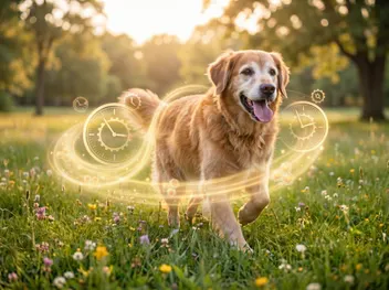 Active older dog representing antioxidant support